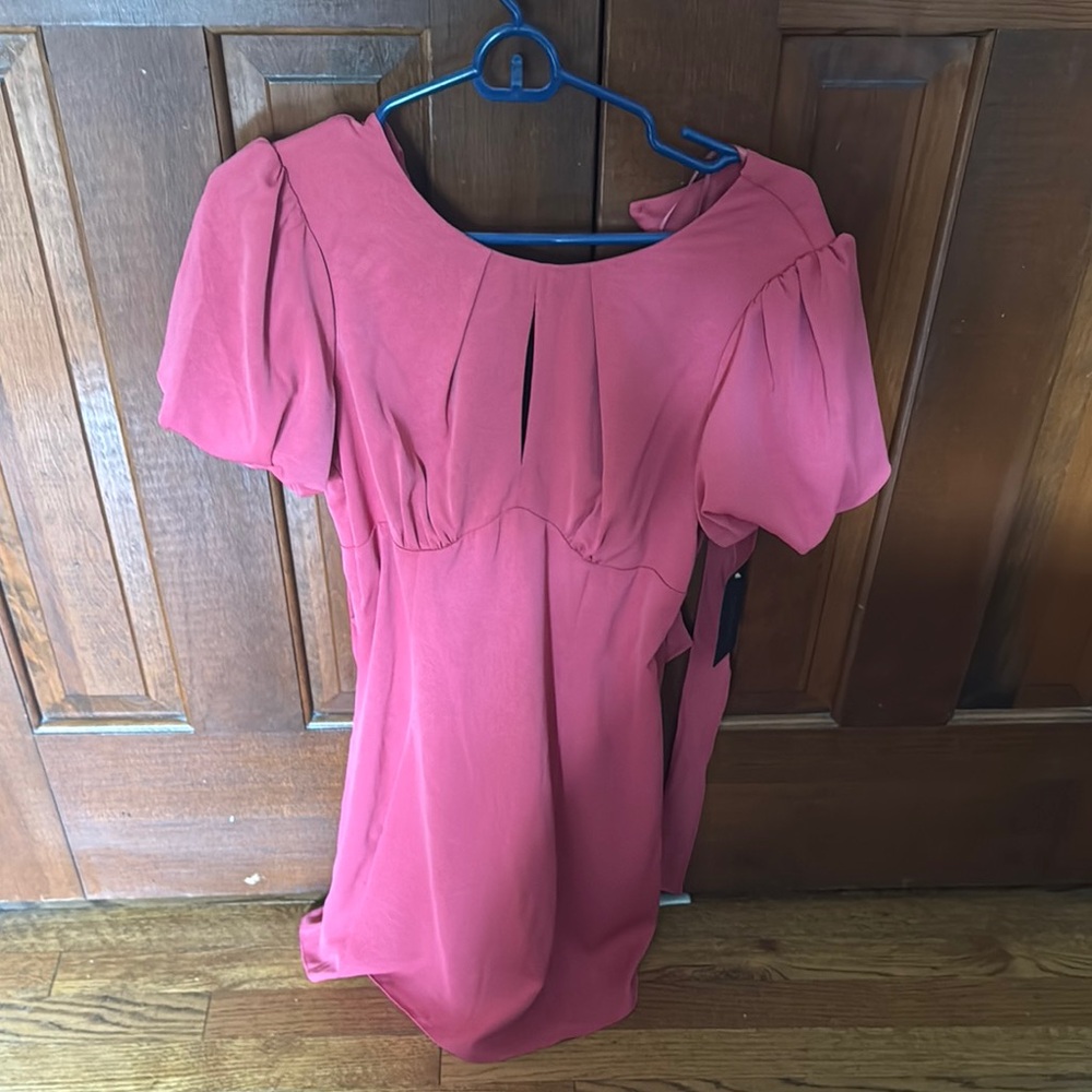 City Studio Pink Puff Sleeve Blouse with Bib Collar